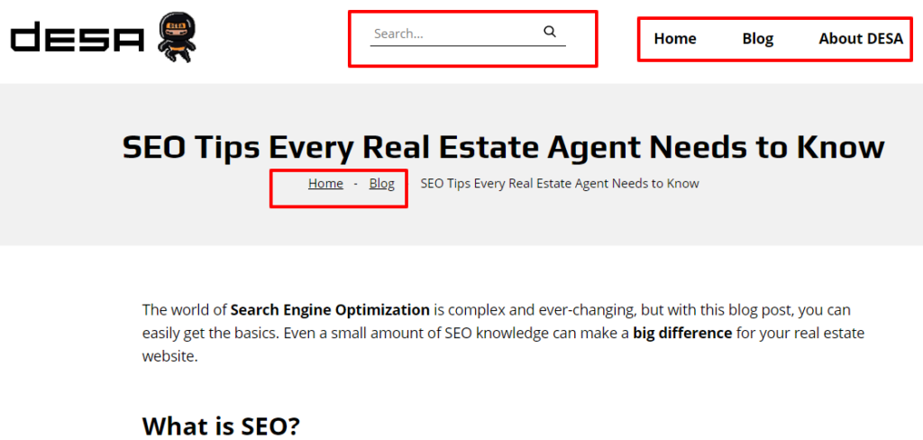 Internal website linking example 