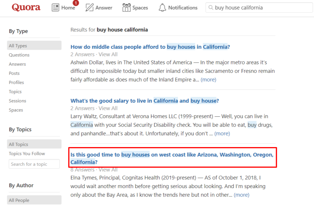 quora search results for buy house california