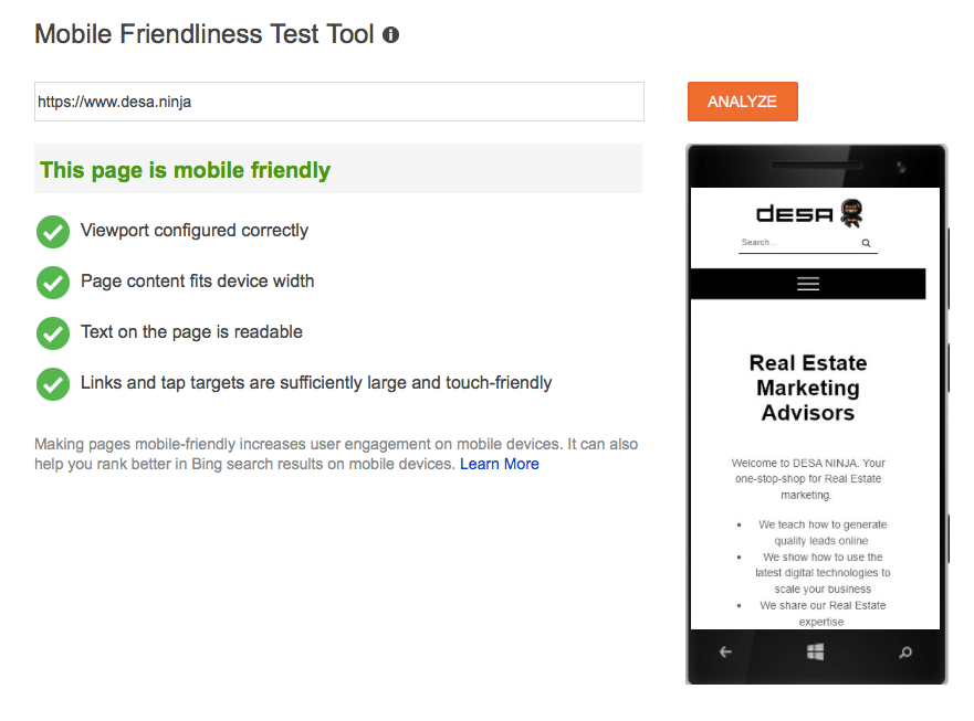 checker of mobile friendliness of a website